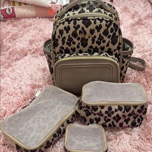 Leopard Print Kids Backpack Set